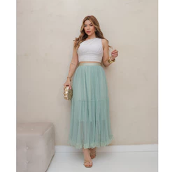 Saia de Tule Longa Feminina Forrada Evangélica Elegante Moda 3RD SD1554