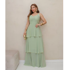 Vestido Longo Feminino Elegante Chiffon Com Bojo de Alcinha Festa Verão 3RD SD1552