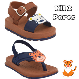 Kit 2 Pares Sandália Papete Chinelo Infantil Masculino Menino Safari Confortável Leve Macio em Oferta na Shopee