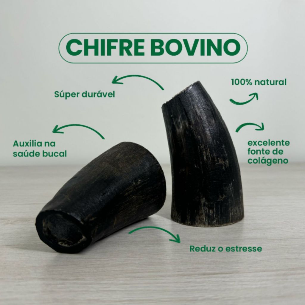 Chifre Bovino LL Pet–Natural, Recheável e Congelável–Petisco 100% Natural para Higiene Bucal de Cães