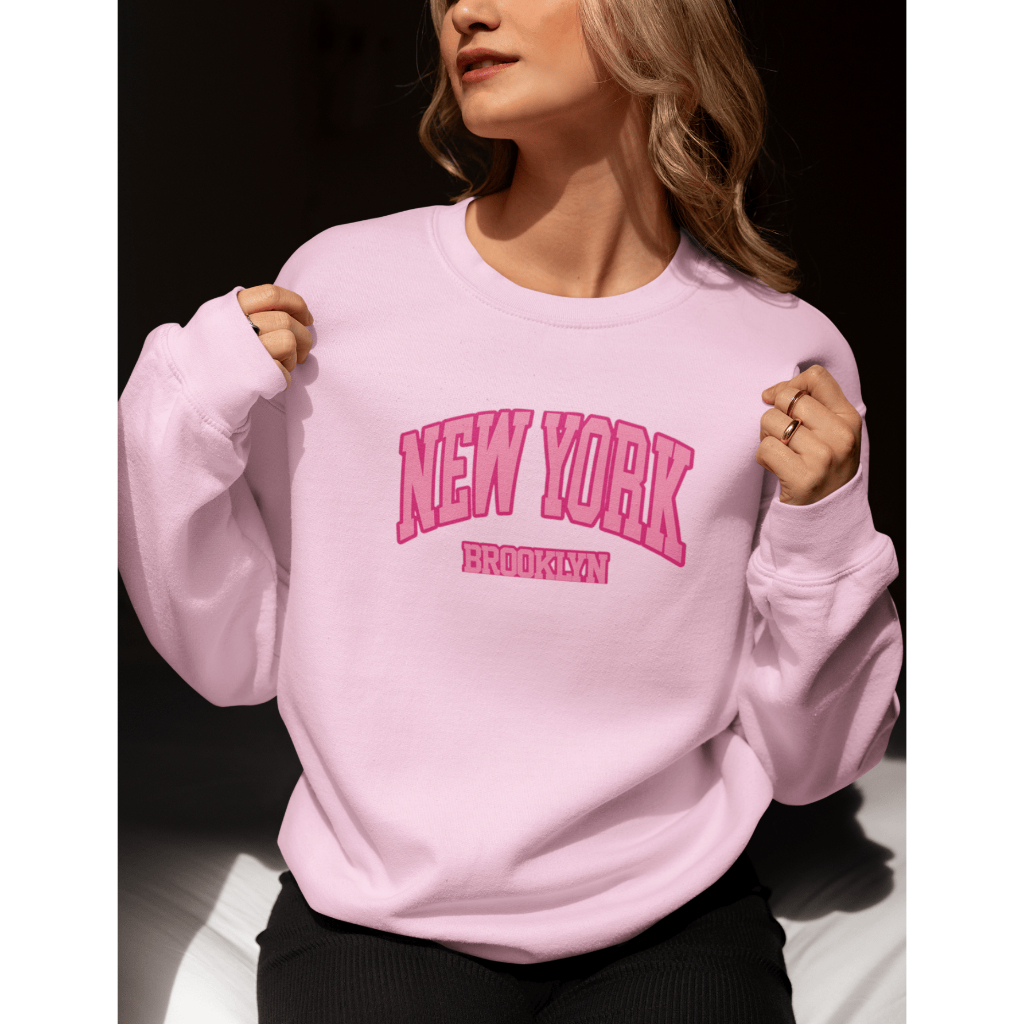 Moletom Suéter Feminino Inverno Casaco De Frio New york Brooklyn Pink Flanelado P ao GG Envio Rápido