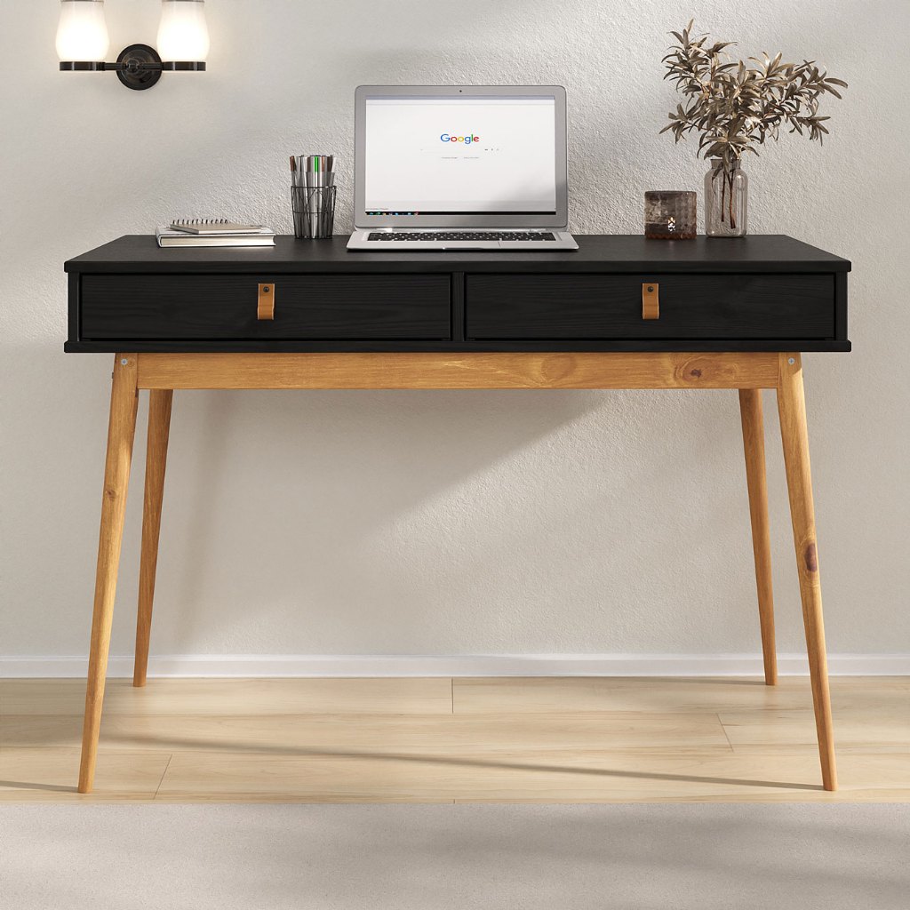 Mesa de Estudo Para Quarto Office Madeira Preto Freijó Wanda em Oferta na Shopee