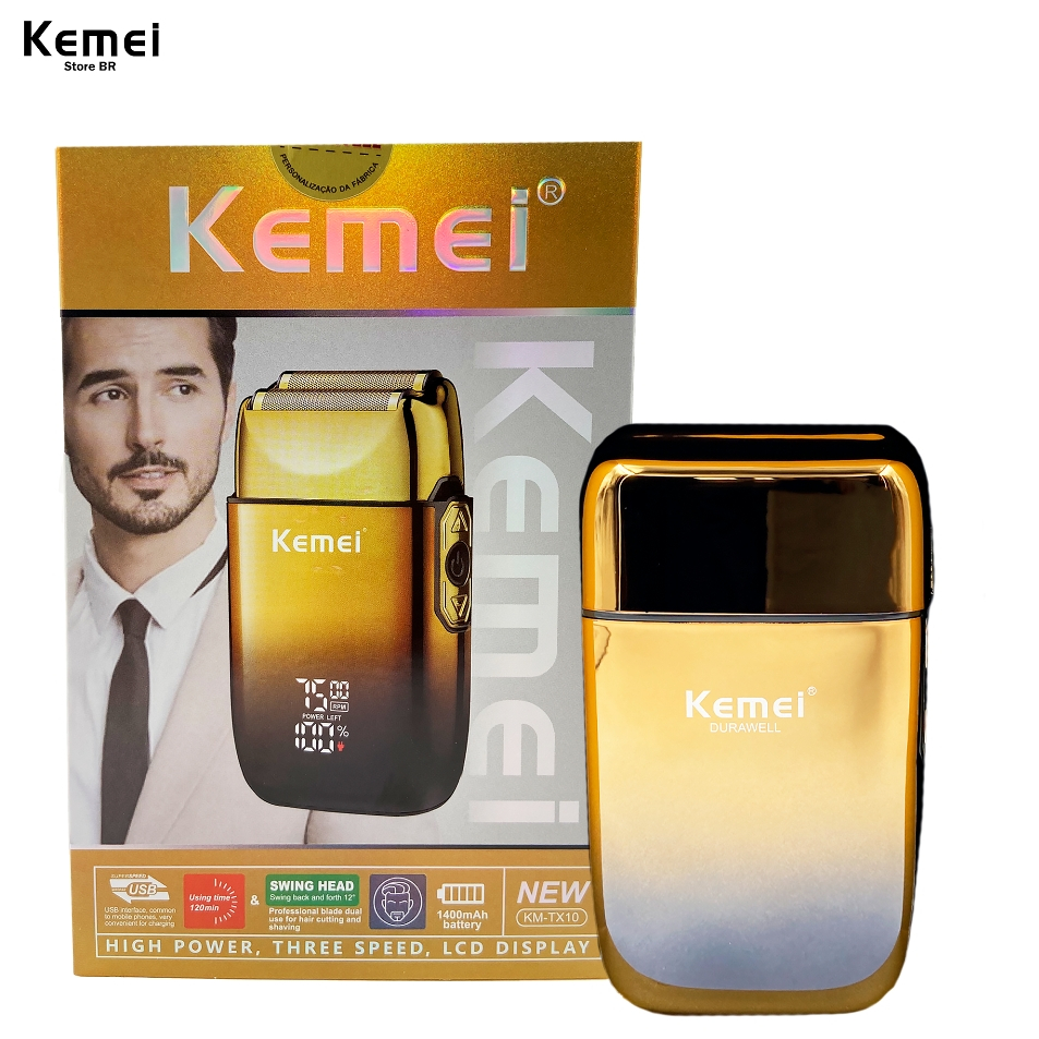 Barbeador Kemei KM-TX10 3x Velocidades 5W de Potência Bivolt  Portátil Dourado Queimado Top em Oferta na Shopee