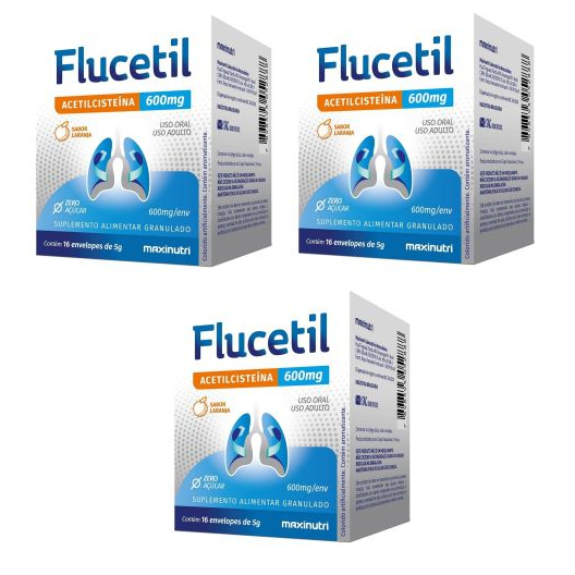 KIT C/3 Flucetil Acetilcisteína 600mg 16Un - Maxinutri Suplemento