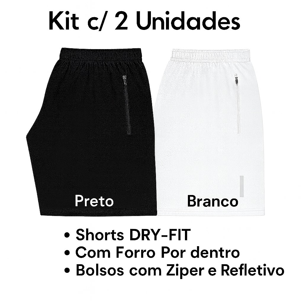 Kit 2 Shorts Bermuda Dry Fit Esportiva Treino Com Ziper no Bolso - Black Friday em Oferta na Shopee