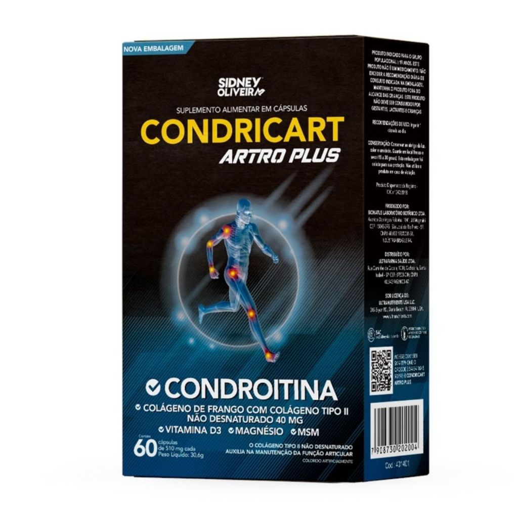 Sidney Oliveira Condricart Artoplus Colágeno T2 Condroitina Magnésio D3 Msm 60 Cáps em Oferta na Shopee