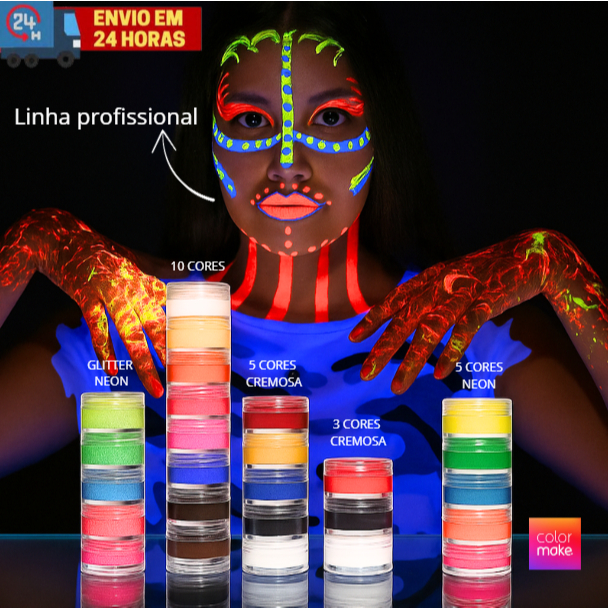 Tinta Facial Colormake Glitter e Neon Original Para Carnaval Cosplay Halloween Maquiagem em Oferta na Shopee