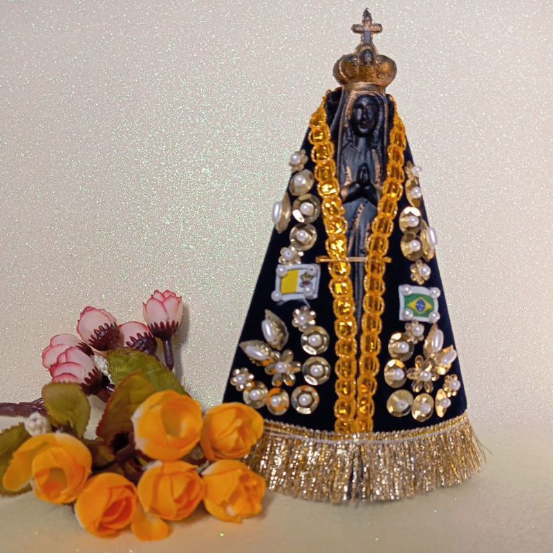 Manto Ou Imagem com Manto de Nossa Senhora Aparecida Para santas de 15 cma