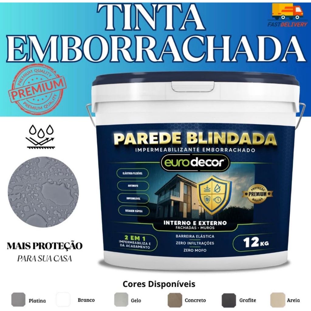 Tinta Emborrachada 12kg Impermeabilizante Flexível Parede Blindada Premium 3.6kg ou 12kg em Oferta na Shopee