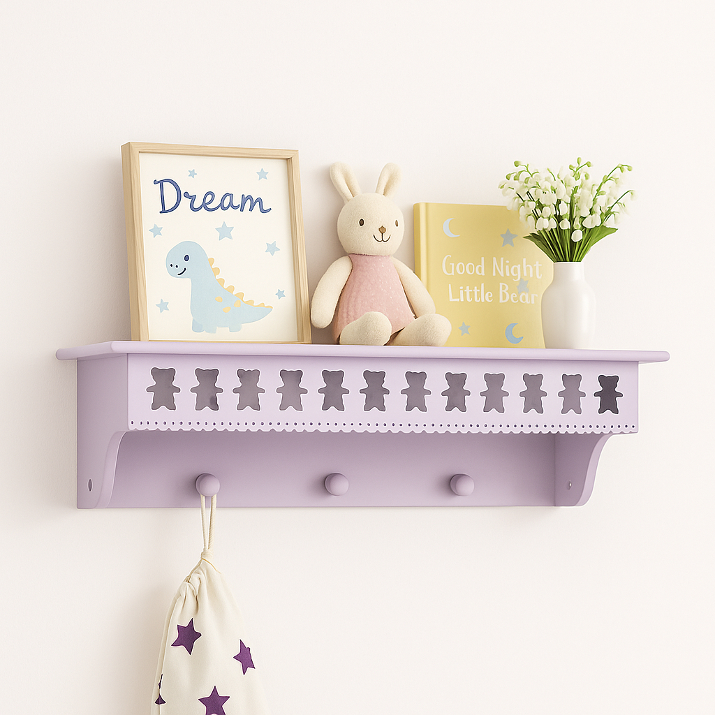 Prateleira com cabideiro urso Teddy 60cm MDF em Oferta na Shopee