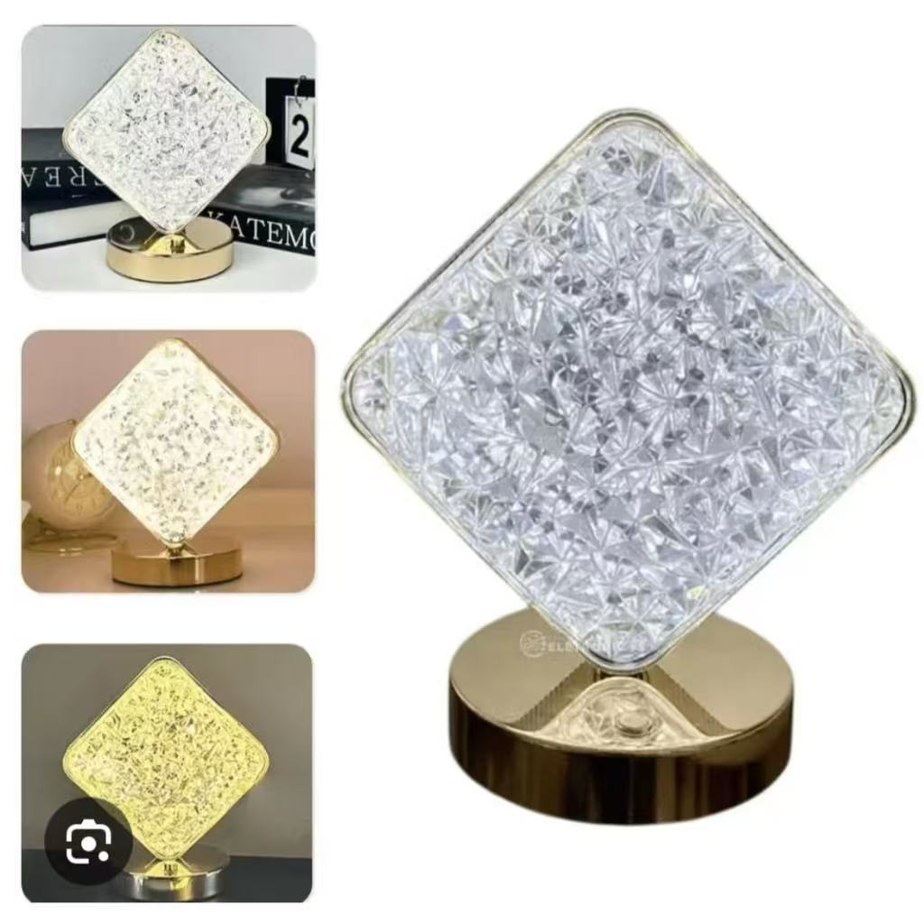 Luminária Cristal Abajur de Mesa Led 3 Cores Touch Decoração Recarregável Cabeceira Criado Mudo Sala Leitura Luz Noturna