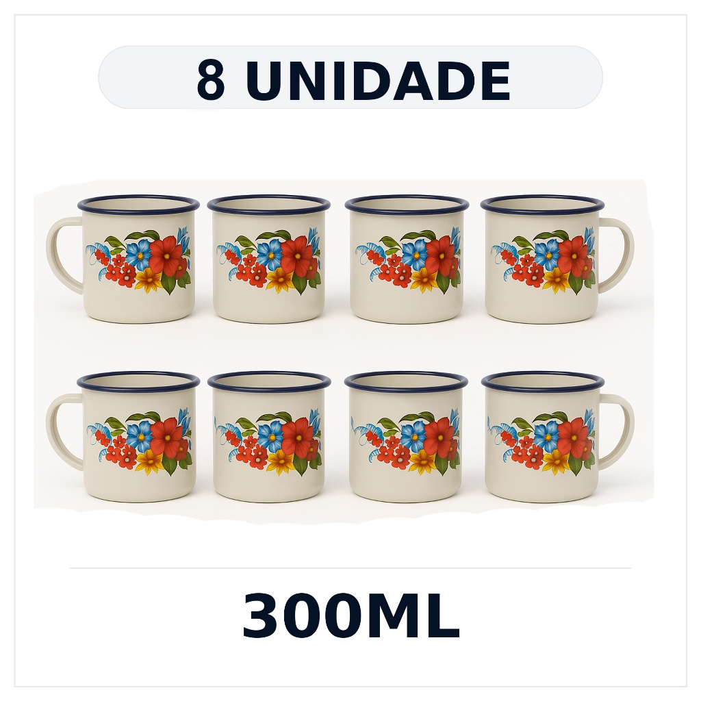 Caneca Esmaltada 150 220 300 Ml Tema De Flores kit 8 e 12 Unidades Promoção em Oferta na Shopee