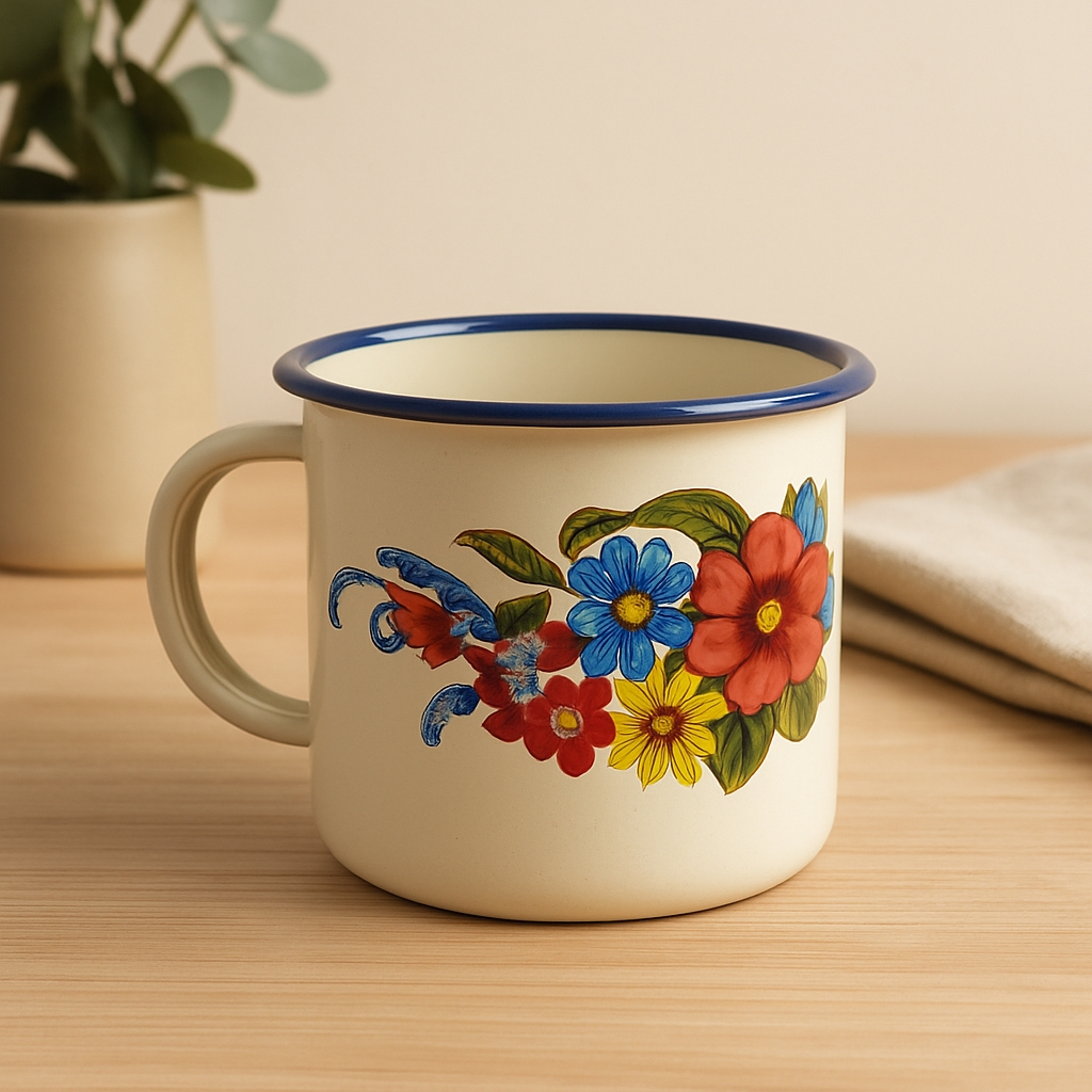 Caneca Esmaltada de Metal 150 220 300 ML com Estampa Floral – Ideal para Café e Outras Bebibas em Oferta na Shopee
