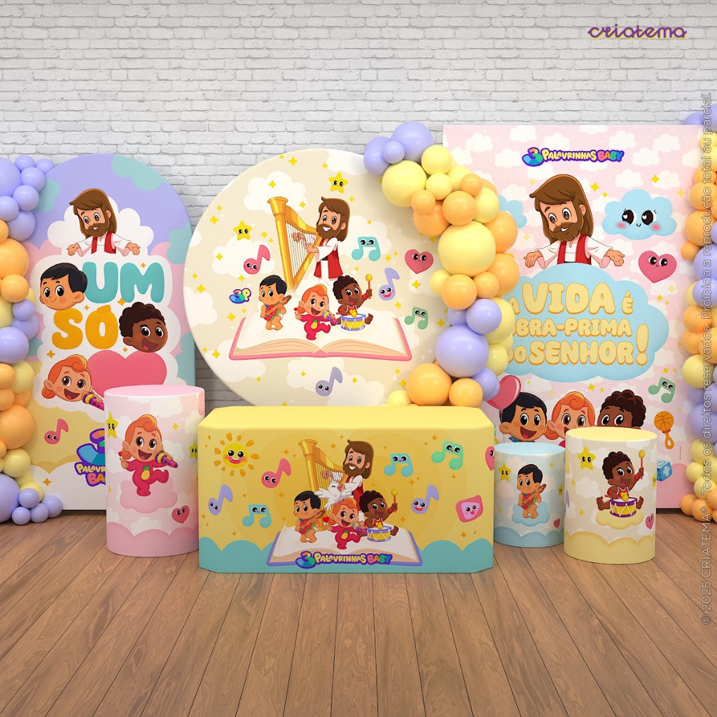 Decoração Festa 3 Palavrinhas: Painel 3 Palavrinhas E Cilindro de Festa Aniversário Tecido Sublimado em Oferta na Shopee