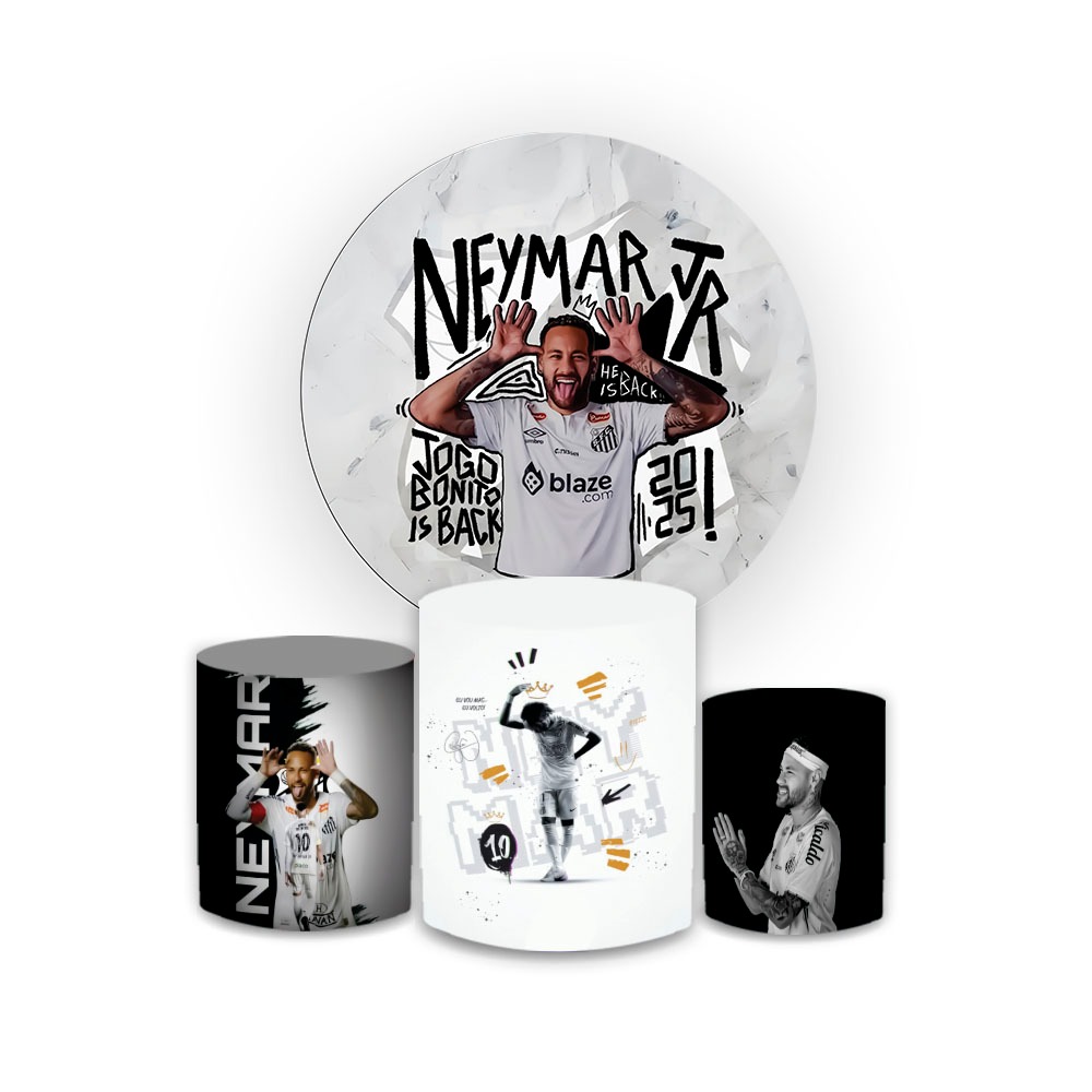 Kit Capa Painel sublimado + Trio de Capas de cilindros vest facil Tema Menino Ney no Peixe Aniversario Festa