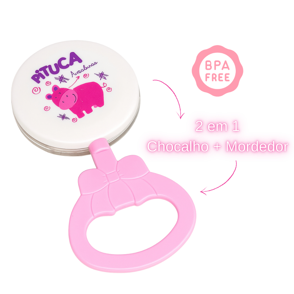 Chocalho Para Bebê Com Efeitos Sonoros Mordedor Massageador Pituca em Oferta na Shopee