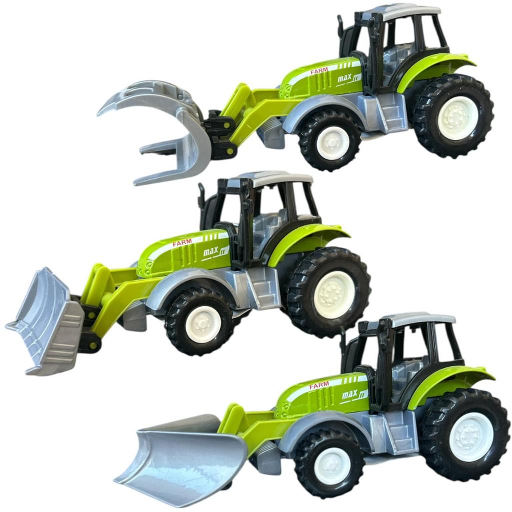 Kit 3 Miniatura Trator Agricula Escavadeira Empilhadeira Garra Retoescavadeira Farm Truck