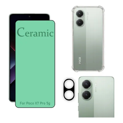 Kit Do Poco X7 Pro 5g - Pelíc. De Proteção Cerâmica Flexível + Capinha Anti-Shock TPU + Pel. Câmera