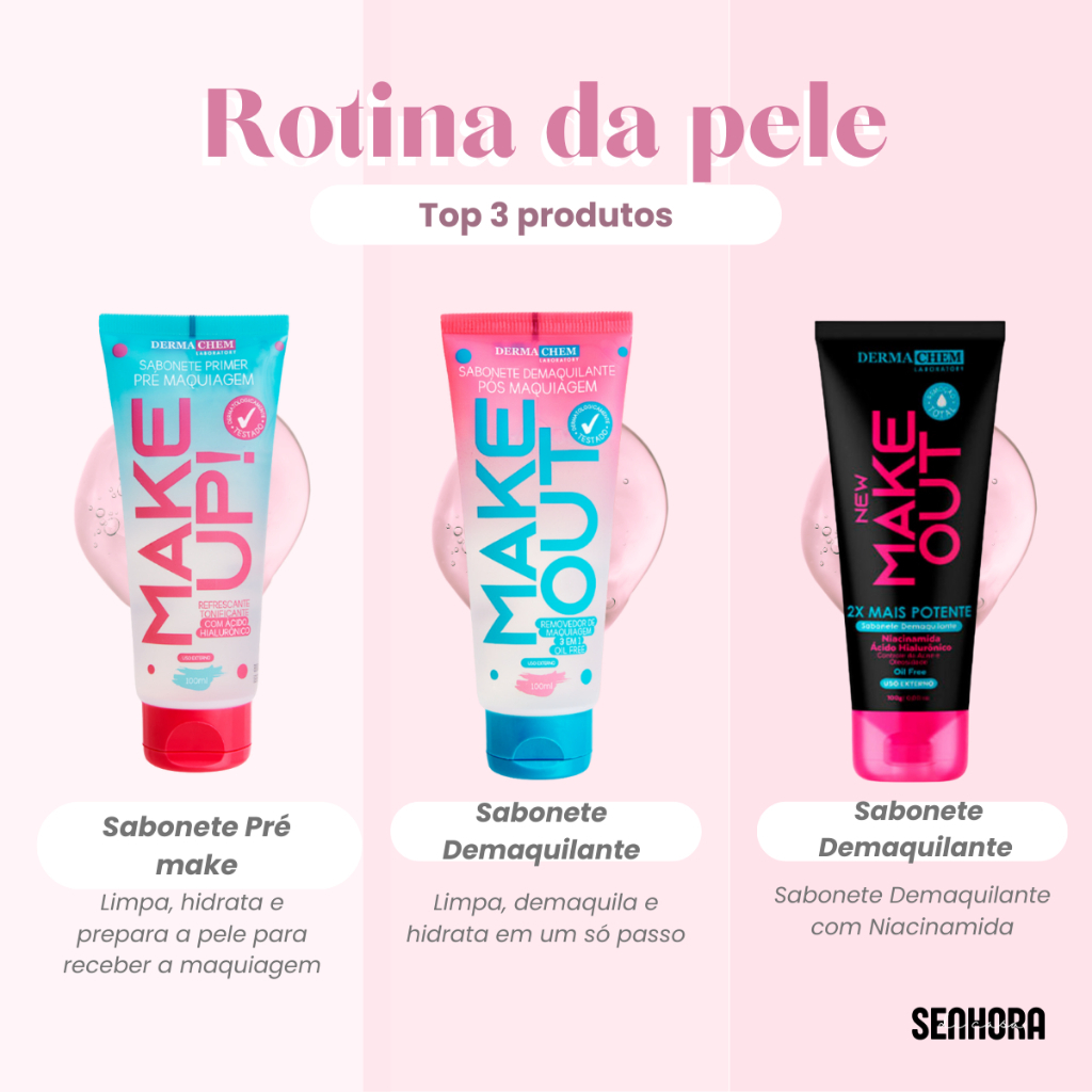 Kit Sabonetes Demaquilante MAKE UP e MAKE OUT Pré e Pós Maquiagem MakeUp/MakeOut|Pré e Pós Maquiagem Dermachem em Oferta na Shopee