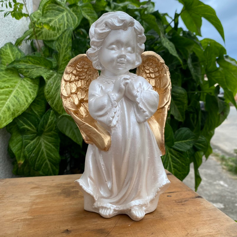 Anjo da guarda 20cm gesso perolado com dourado / Lembrança Batizado / Anjinho infantil de decoração / Preço de Fábrica