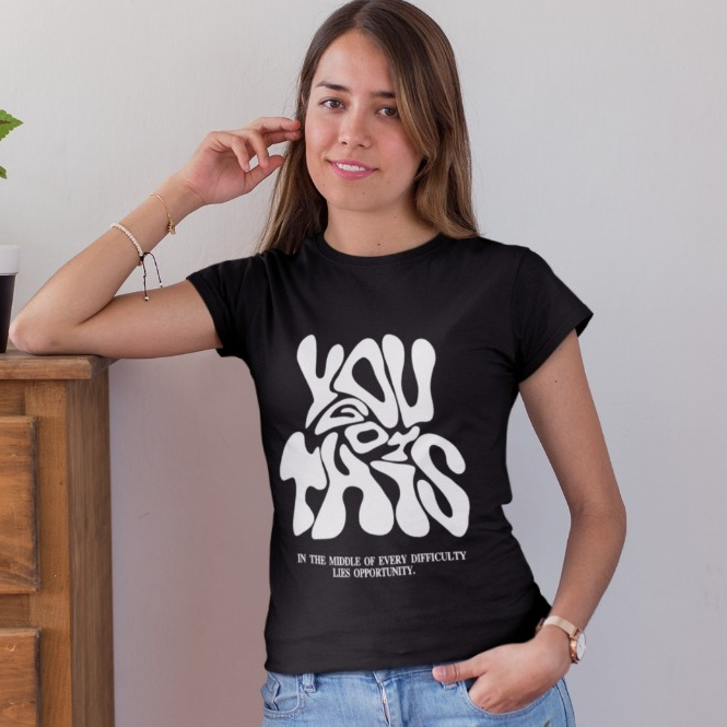 Baby Tee Y2K Feminina- Estampa You Got This, Conforto Elástico e Versátil para Primavera/Verão/Outono, Lavá