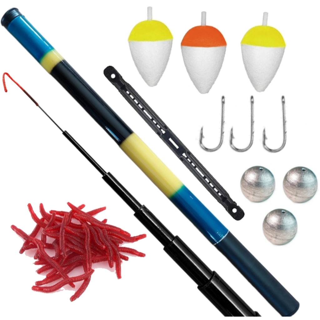 Vara de Pesca Telescopica 1,80 mts + 3 Anzol + 3 Boinha + 3 Chumbada + 5 Isca + 1 Enrolador de linha