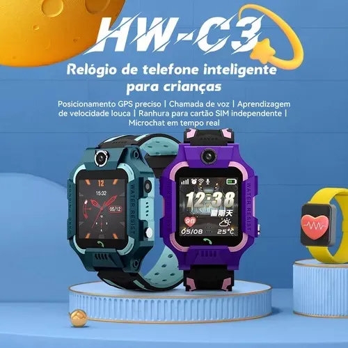 Smartwatch Infantil Howear HW‑C3 Com GPS + SOS + Câmera ,2G , À Prova D'água IP67  Ligação Para Crianças Kids