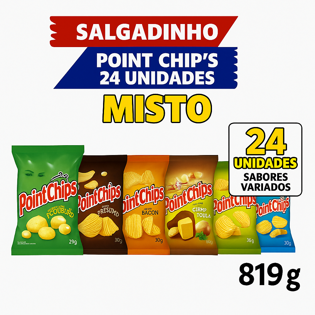 Salgadinho Point Chip’s Misto – 24 Unidades de 30g a 39g – Sabores Variados e Crocantes em Oferta na Shopee