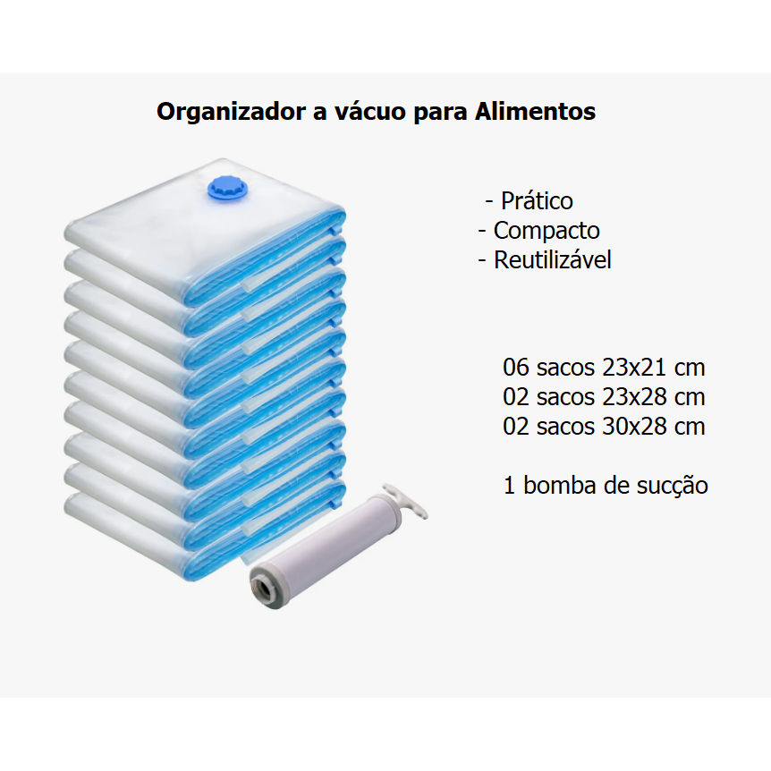 10 Saco Organizador A Vácuo Organizador de  Alimentos Reutilizável da Mor