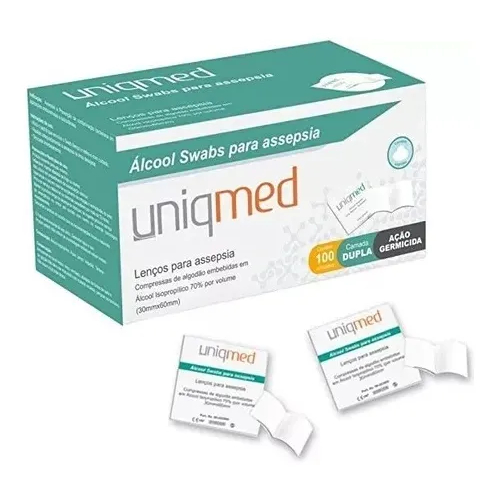 Alcool Swab 70% Saches Lenços Umedecidos 100 Un - Uniqmed