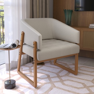 Poltrona Decorativa Elegante Air Sofisticada Estofado Em Linho Base Em Madeira Sala Estar Recepção - MLDM em Oferta na Shopee