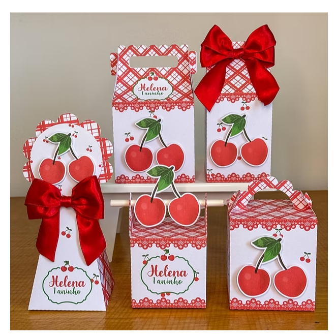 Personalizados Cerejinha Kit Festa - Caixinhas Personalizadas Lembrancinha Para Aniversário Pegue e Monte