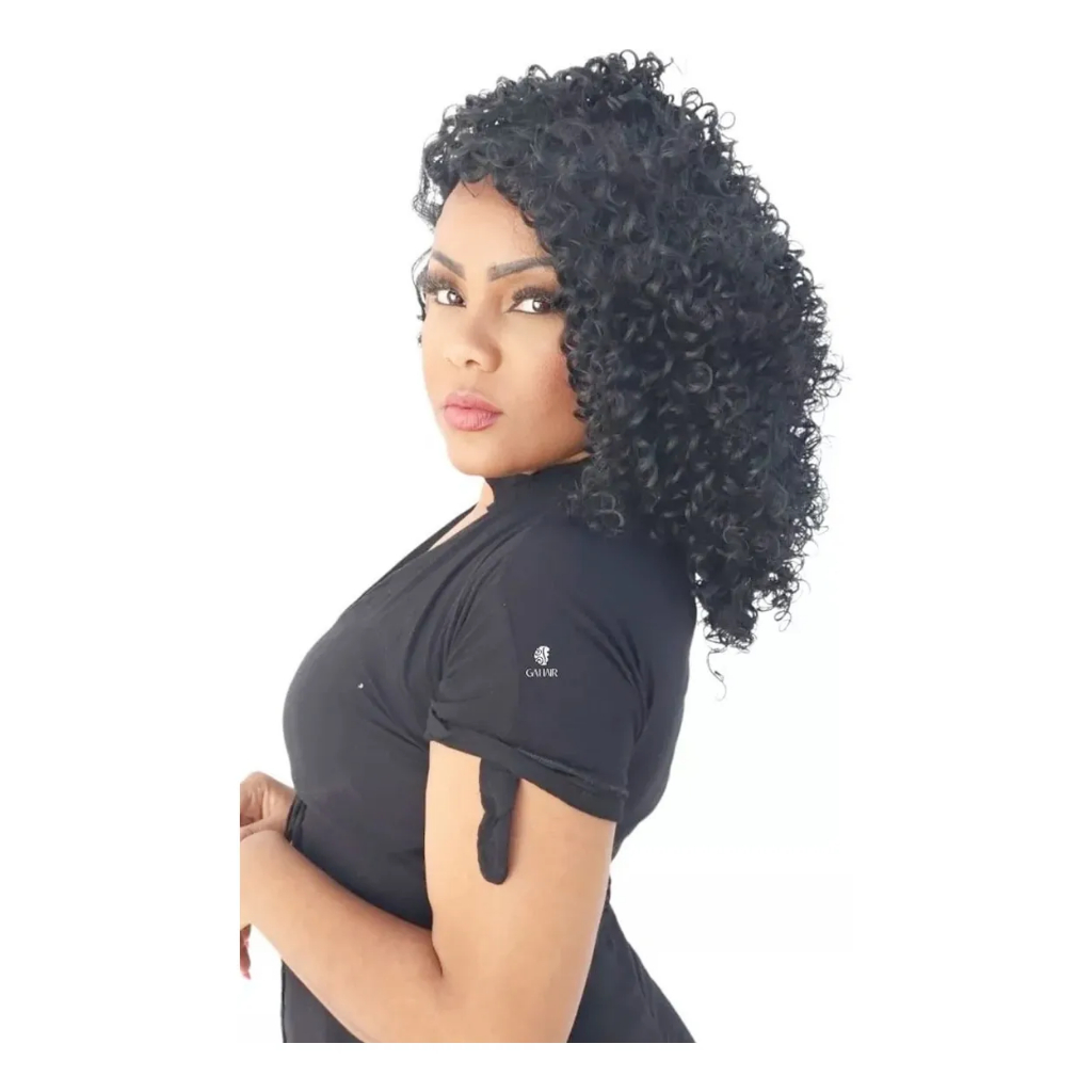 Peruca Lace Castanho Escuro Cacheada Fibra Orgânica Premium