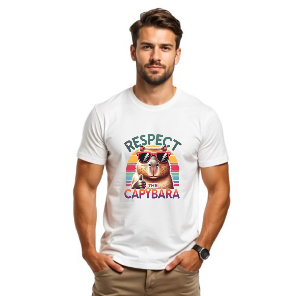 Camiseta Masculina Estampada Capivara Respect Capybara Adulto e Infantil 100% Algodão