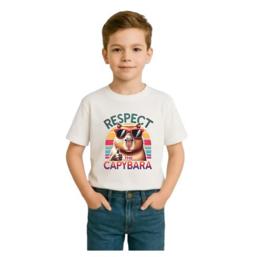 Camiseta Masculina Estampada Capivara Respect Capy Capybara Adulto e Infantil 100% Algodão