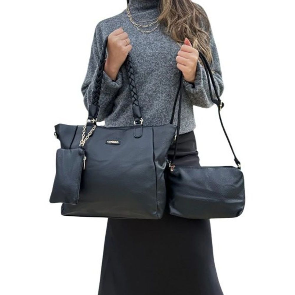 Kit 3 Peças Bolsa Feminina Estilo Tote