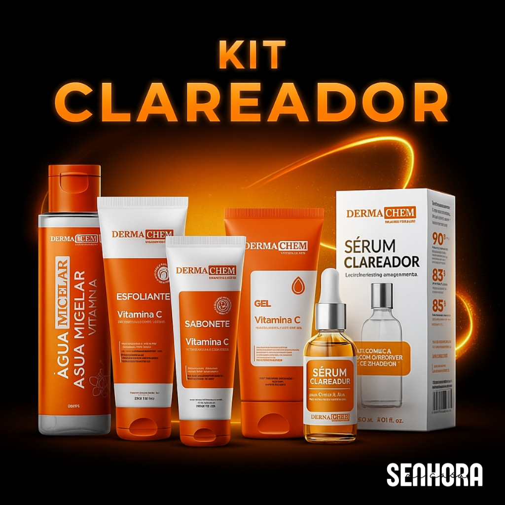 Kit Skin Care Clareador Facial Vitamina C para Manchas, Melasma e Anti-idade Sérum, Sabonete, Água Micelar Gel