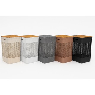 Cesto de Roupas Grid 49L com Tampa Bambu ou Plástico – Organizador Lavandeira OU