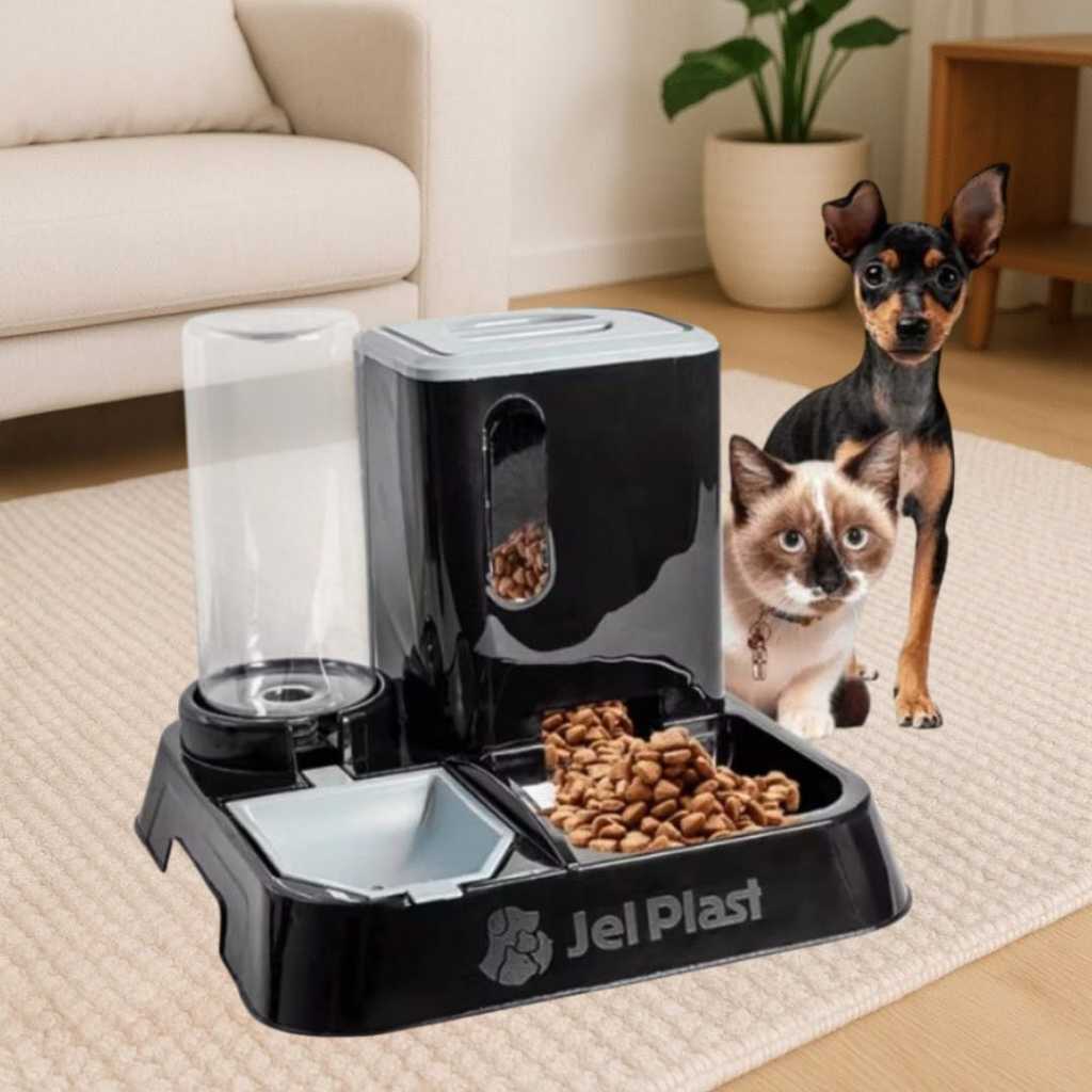 Comedouro e Bebedouro Automatico para Cachorros Cães e Gatos com Porta Ração e Agua Elevado
