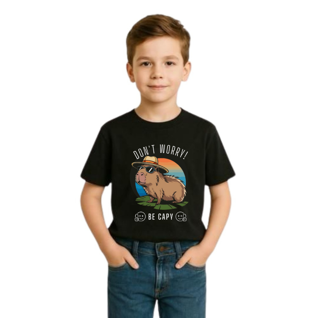 Camiseta Masculina Estampada Capivara de Óculos Adulto e Infantil 100% Algodão