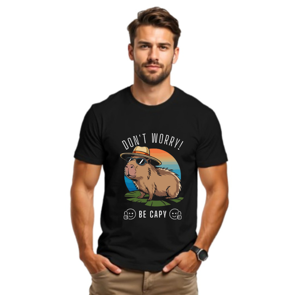 Camiseta Masculina Estampada Capivara Capy de Óculos Adulto e Infantil 100% Algodão