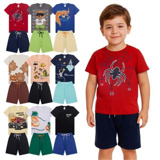 Kit Infantil 20 Peças De Roupas Menino Infantil - 10 Conjuntos de verão - 10 Camisetas + 10 bermudas shorts Masculino em Oferta na Shopee