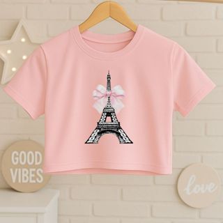 Cropped Infantil Oversized Paris Manga Curta Verão 100% Algodão Mini Blogueirinha Modinha Fashion Meninas em Oferta na Shopee