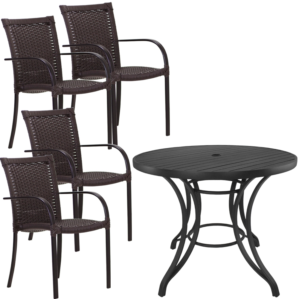 4 Cadeiras Ascoli e Mesa Ripada em Alumínio para Cozinha, Jardim, Piscina, Área, Churrasqueira