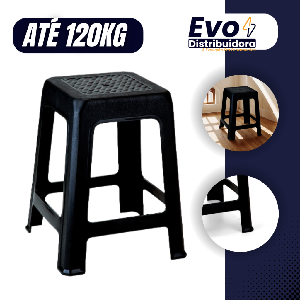 Kit 03 a 10 Unidades Banqueta De Plástico Reforçada Preta Banco Adulto Multiuso Suporta Até 120kg em Oferta na Shopee