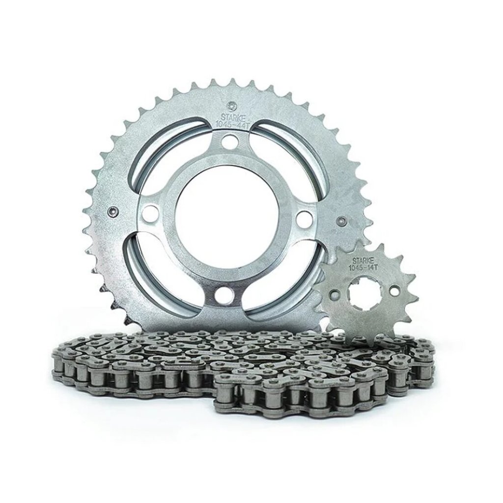 Kit Relação Transmissão Suzuki Yes 125 / Intruder 125 Aço 1045  + Coxim da Coroa