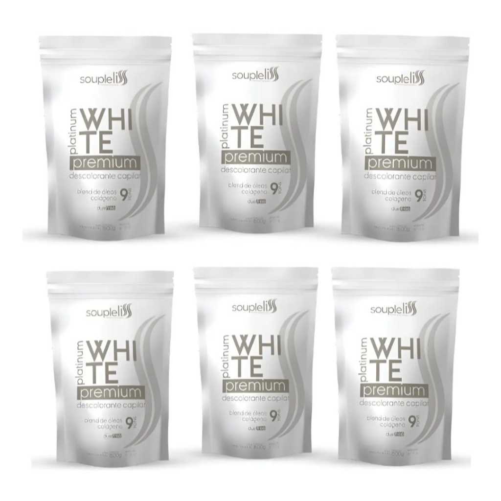 6 Pó Descolorante White  Soupleliss 500gr -Clareia Até 9 Tons