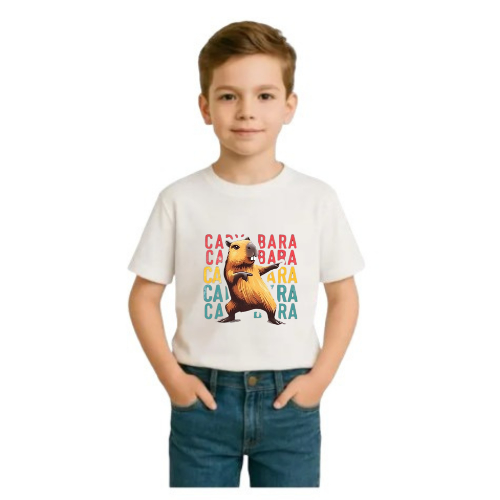 Camiseta Masculina Estampada Capivara Capy Dançando Adulto e Infantil 100% Algodão