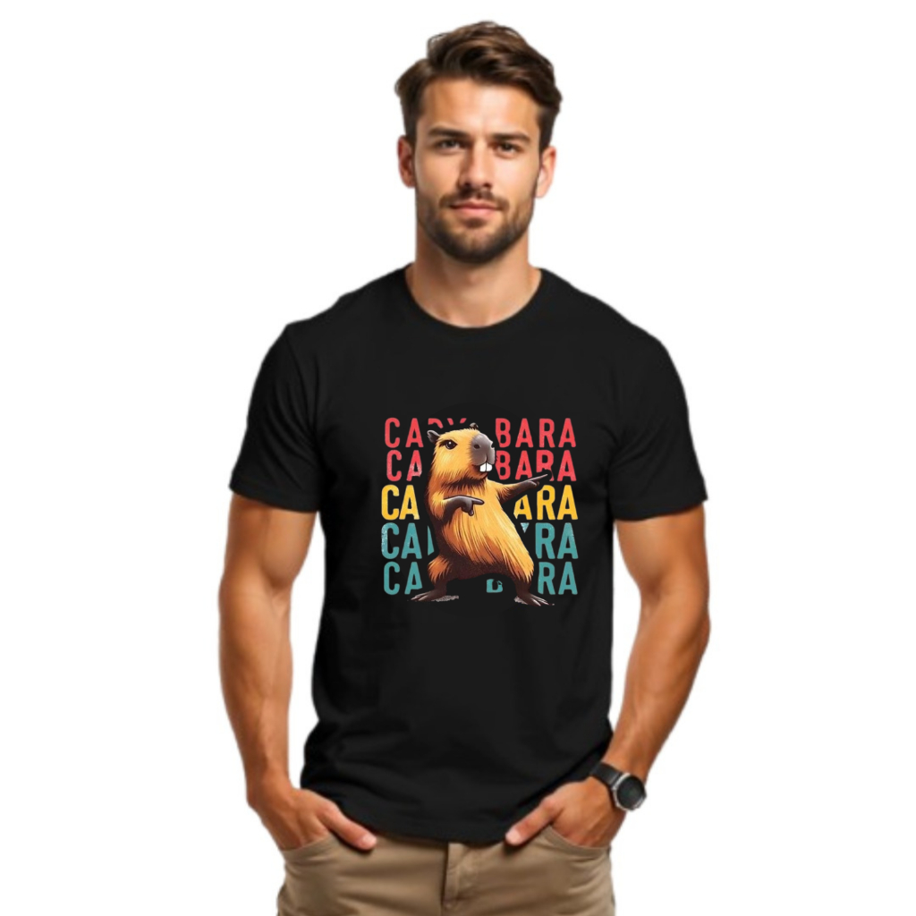 Camiseta Masculina Estampada Capivara Capybara Dançando Adulto e Infantil 100% Algodão