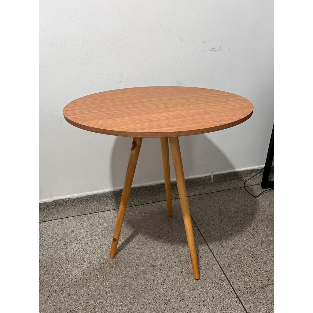 Mesa de Jantar 70x70cm / 80x80cm Redonda Tripé MDF - Branca/Mel